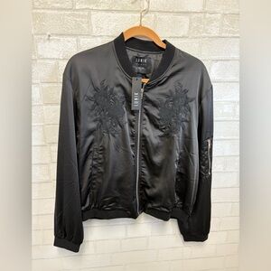 Lunik Black Embroidered Bomber Jacket Size Large